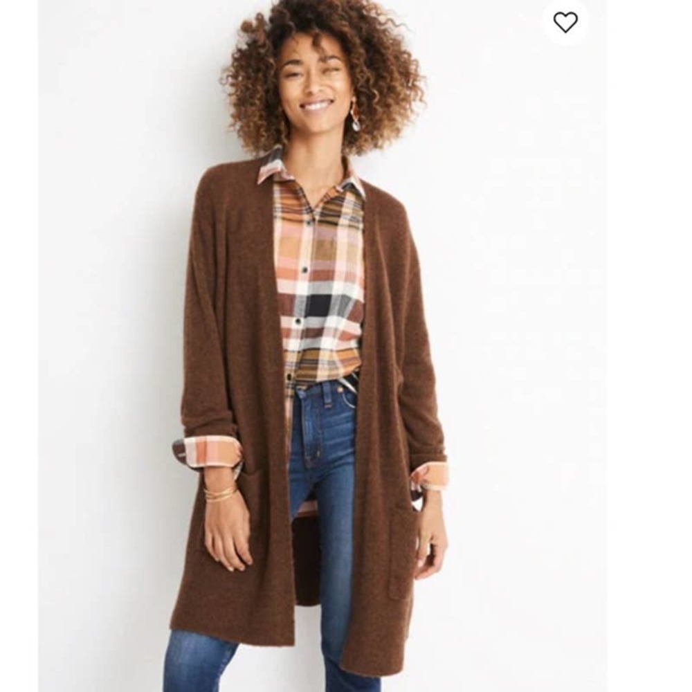 Madewell Cardigan Small Brown Knit Kent Long Sleeve Open Longline Sweater